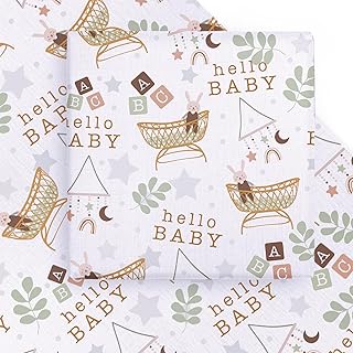 WRAPAHOLIC Baby Shower Wrapping Paper Sheet - 6 Sheets Hello Baby Design Folded Flat for Birthday, Party - 19.7 Inch X 27.5 Inch Per Sheet