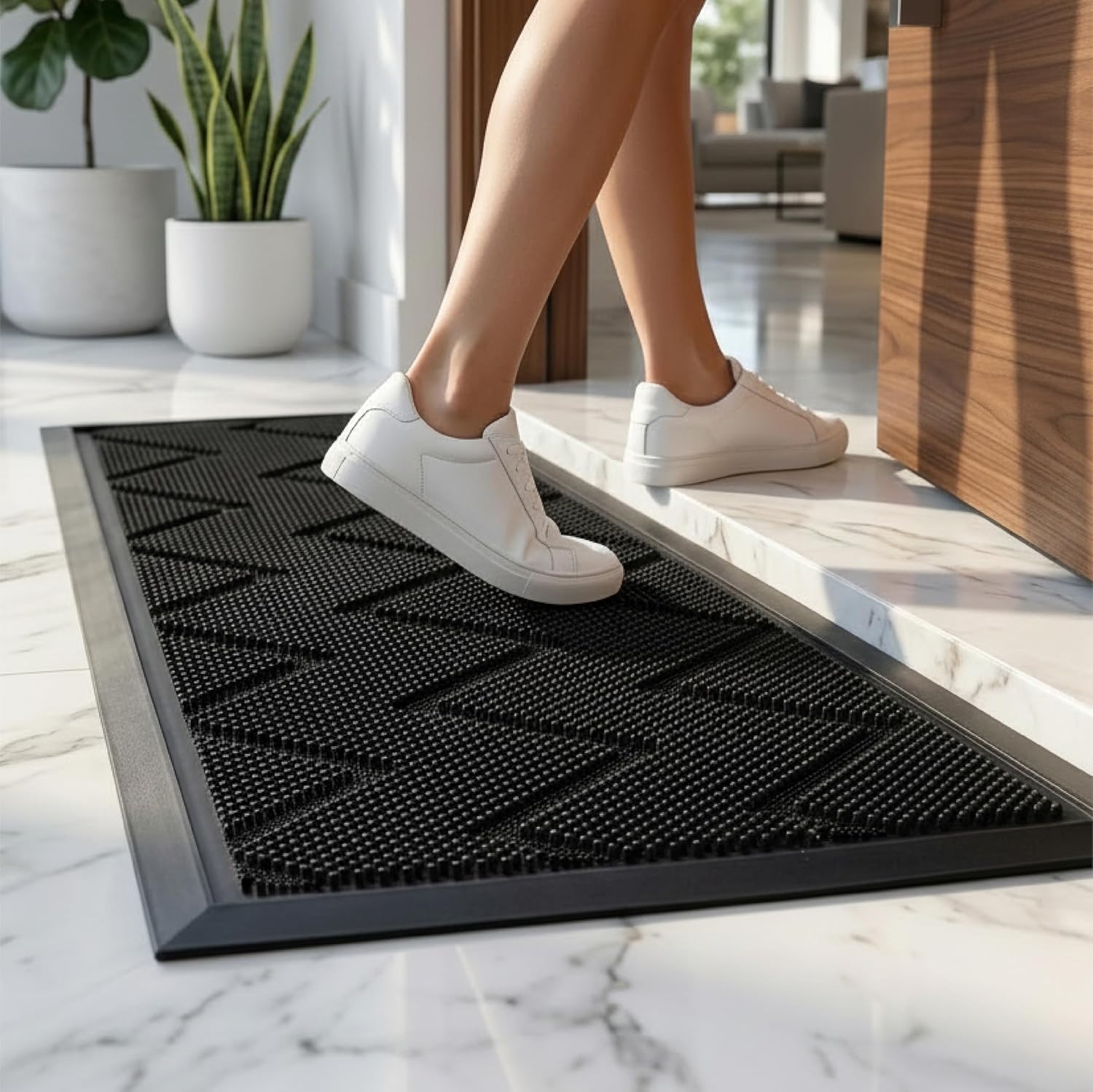 Long Front Door Mat for Outside Entrance 35.5"x17" – Anti-Slip Dirt-Trapping Waterproof Rubber Indoor & Outdoor Mat with Textured Surface for Entryway - Heavy Duty All Weather Doormat – Black