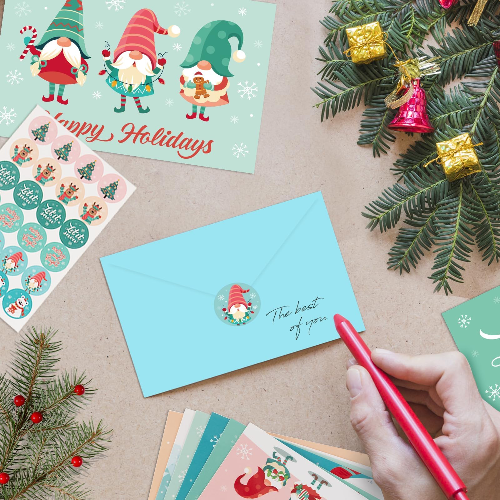 GRADESIN 24 tarjetas de amor de Navidad e invierno, enanos y tema de invierno, tarjetas de Navidad de papel pesado Gork con calcomanías redondas para Navidad, Año Nuevo, fiestas para enviarse saludos