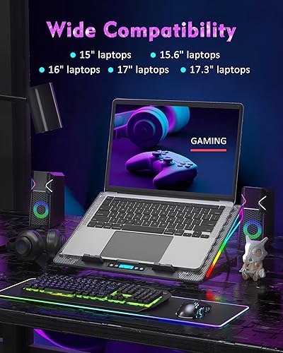 Miniatura 6 de AICHESON Almohadilla de enfriamiento para laptop, 15 potentes ventiladores de refrigeración, enfriador de laptop para juegos con luces RGB para