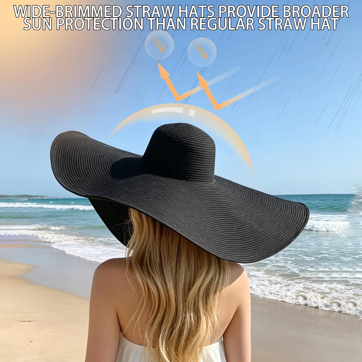 Oversized Beach Straw Hats for Women Extra Large Wide Brim Beach Hat Foldable Roll up Floppy Sun Hat Summer UV Protection