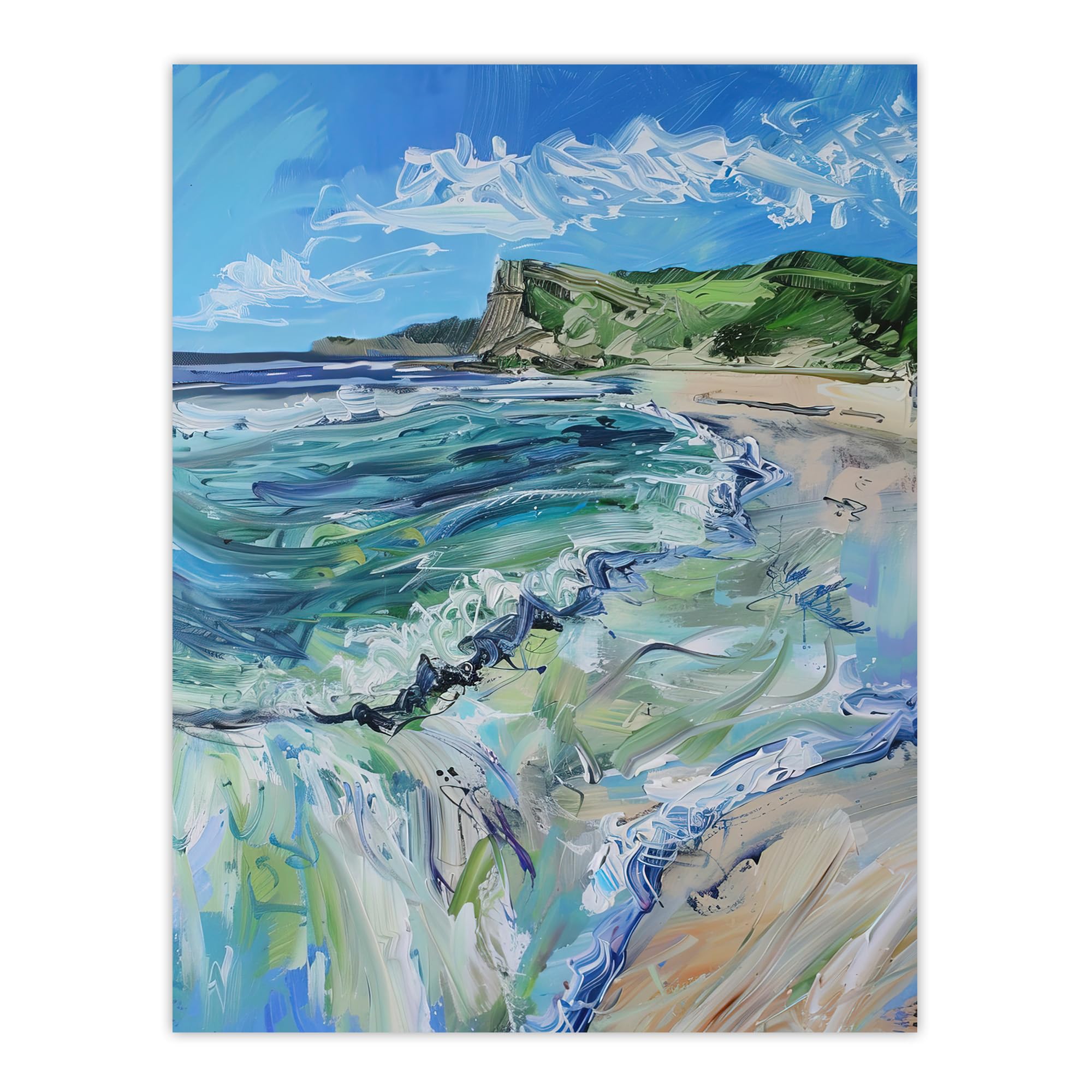 Artery8 Abstract Coastal Landscape Wall Art Print - Blue - W18" x H24"