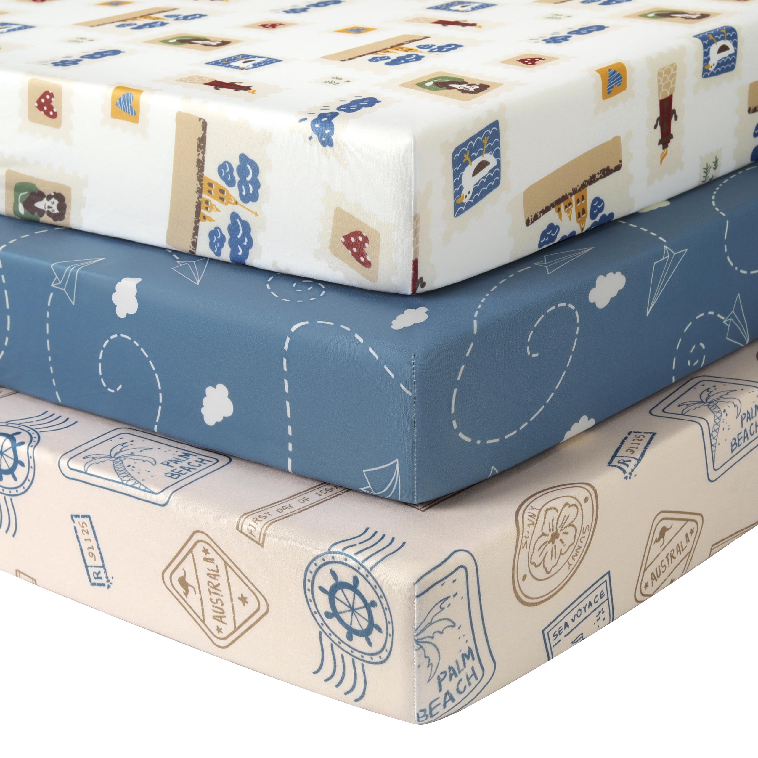 Fiemol Lenzuola Lettino 140x70 cm, Confezione da 3 Coprimaterassi per Lettino Neonato, Lenzuola con Angoli Elasticizzate in Microfibra Ultra Morbida e Setosa, Timbro Blu e Marrone