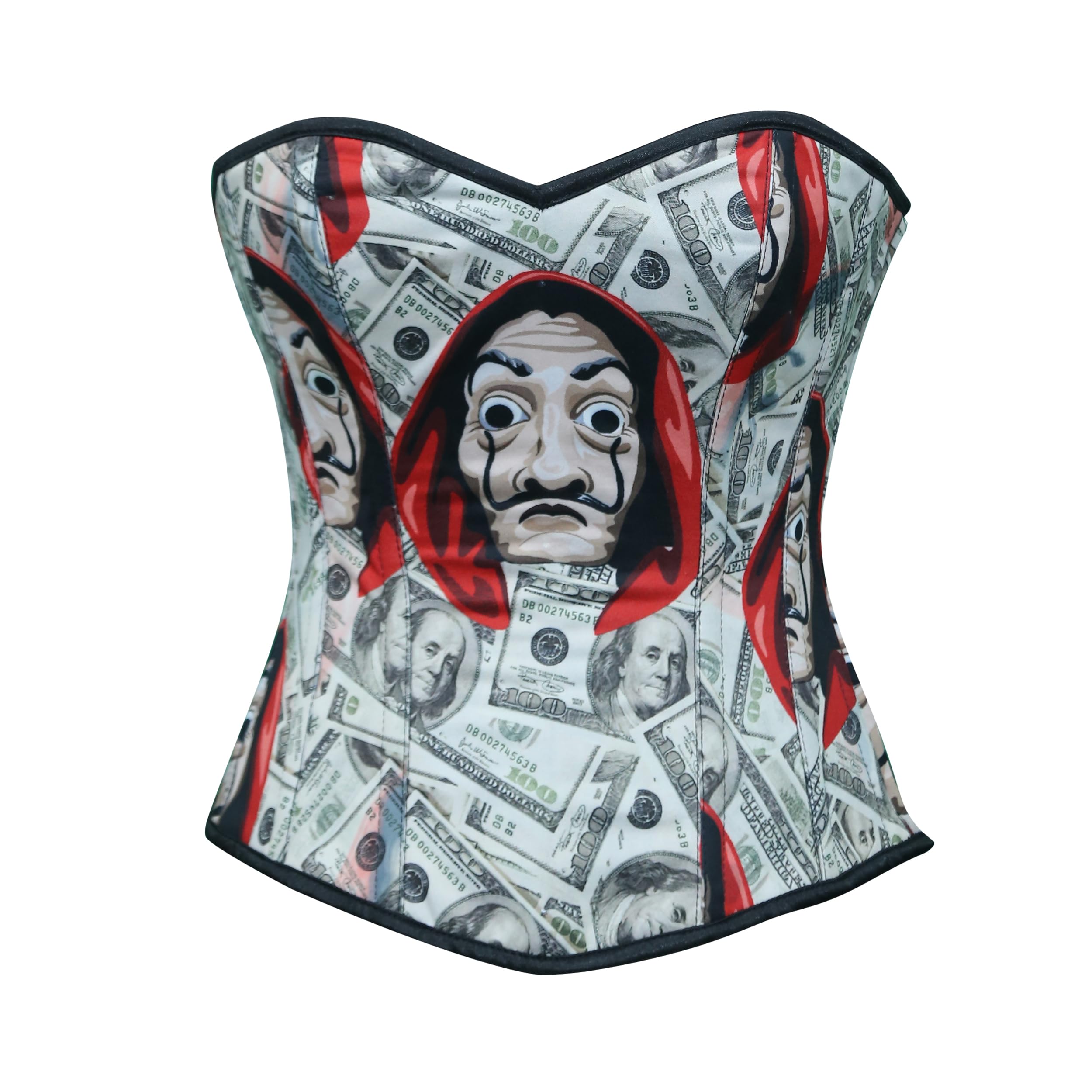 CorsetsNmore Halloween Mask Printed Satin With Crop Top T-Shirt Overbust Corset Top