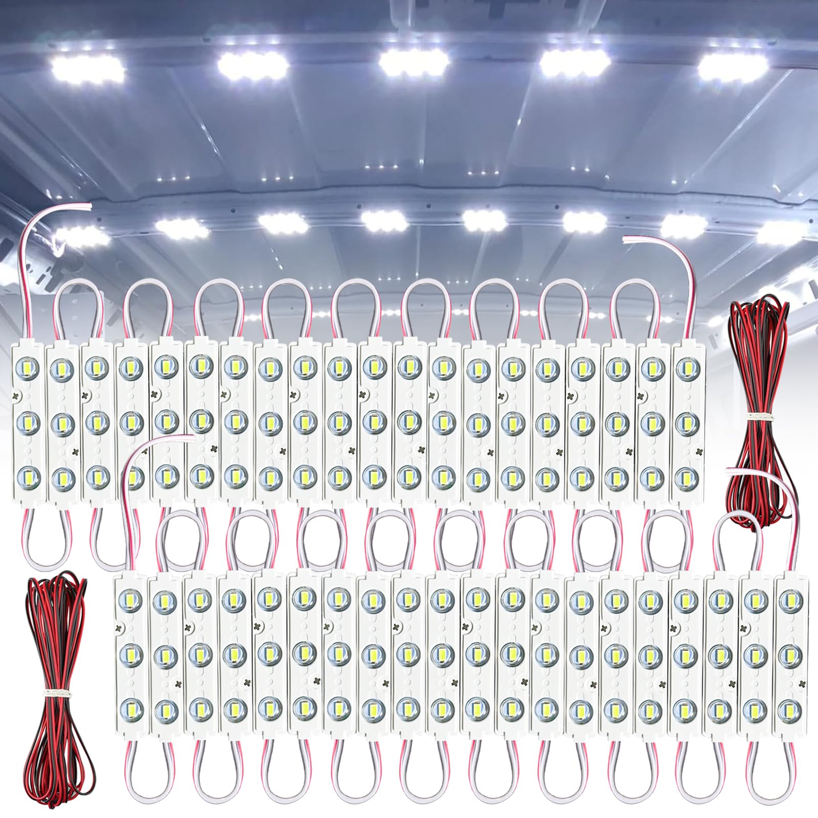 Topcloud Kit Éclairage LED Intérieur 12V 60 LED - Étanche Pour Van, Camion, Caravane, Bateau - 20 Modules