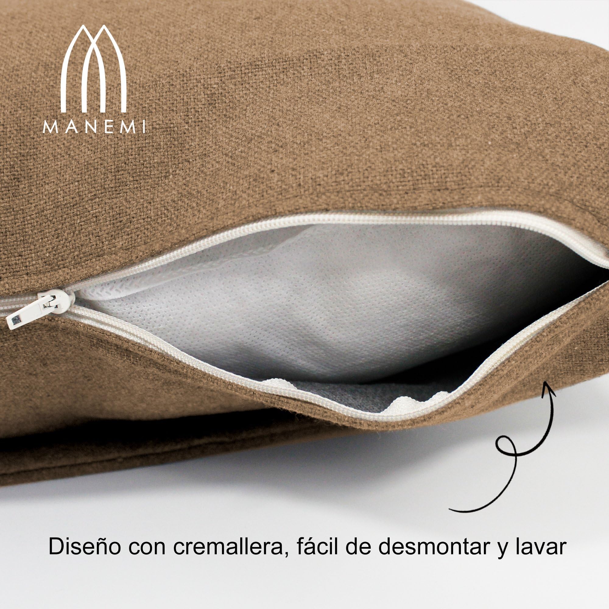 MANEMI Pack 2 Cojín 60x60cm Algodón – Cojín para Sofá, Cama, Hecho en España, con Cremallera, 70% Algodón 30% Poliéster, Tamaños