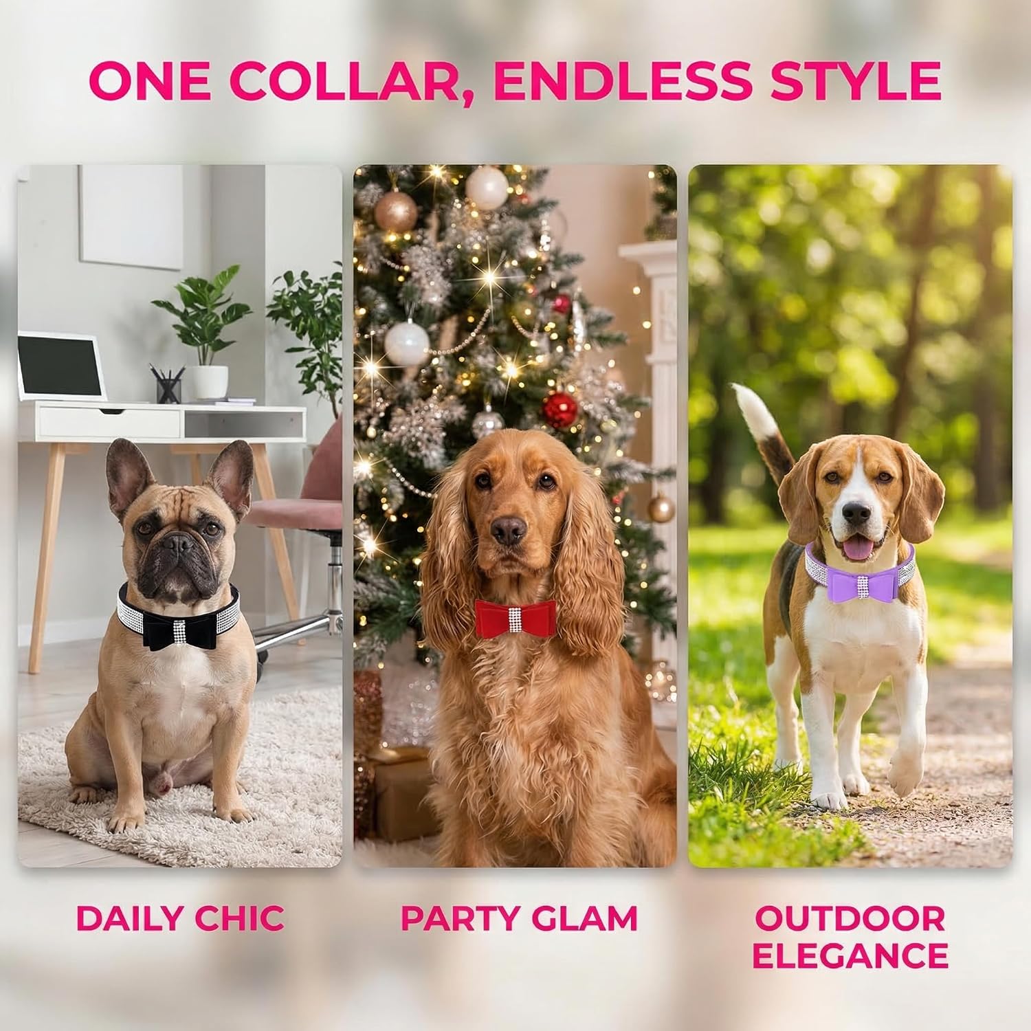 Cute Dog Collar with Bling Rhinestone, Fancy Crystal Diamond Glitter Pretty Jewel Soft Cat Collars for Small Medium Large Breed Dogs Girl Female Pet Puppy Kitten Terrier (M, Pink1) image 2