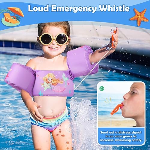 Miniatura 4 de MoKo Banda para el brazo de natación para niños de 20-30-40-50 libras, chaleco de natación para niños pequeños, lindo chaleco de natación de dibujos