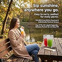 Vista 5 de C CRYSTAL LEMON 100PCS Reclosable Drink Pouches with Straws & Funnel, Leakproof Beverage Bags for Cocktails, Juice, Smoothies & Slushies, Party &