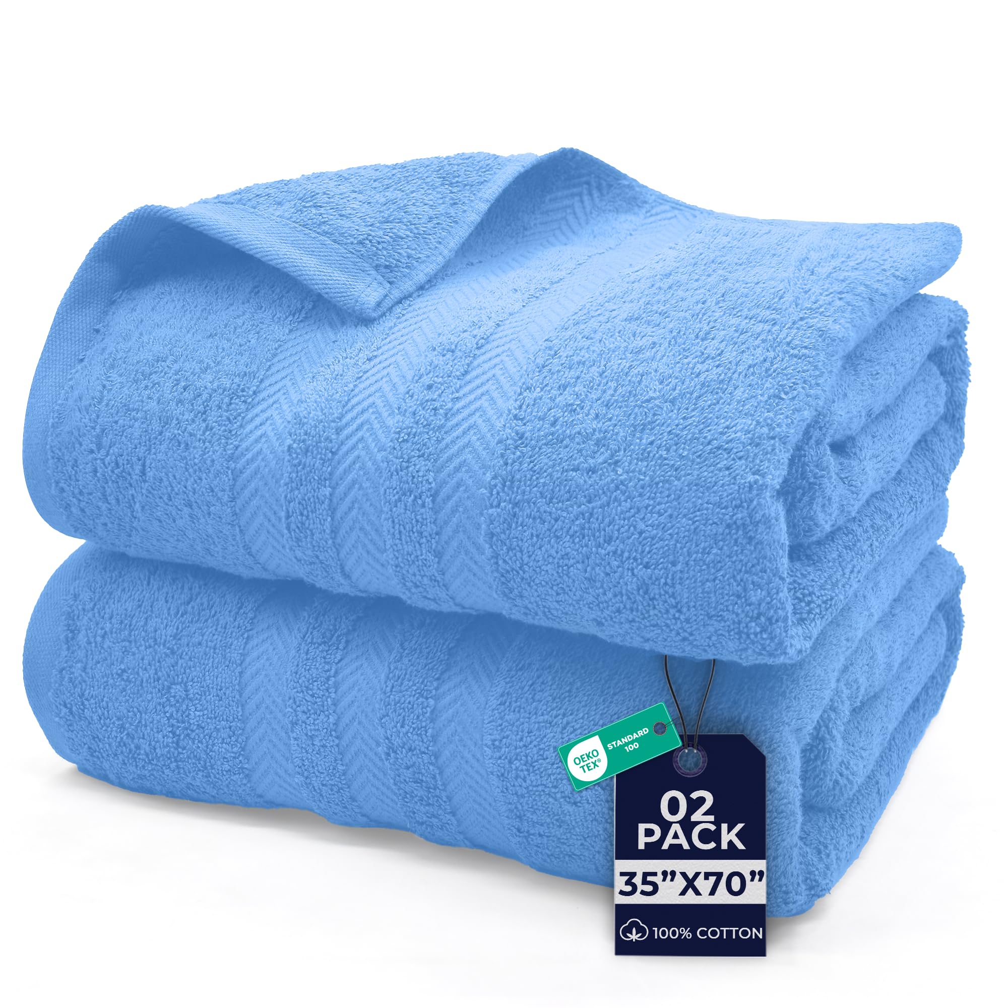 DAN River 2 Pack Bath Sheets Extra Large 35x70, Large Bath Towels for Adults, XL Oversized Heavy Duty Towel Set, 600 GSM 100% Ring Spun Cotton, Soft Quick Dry, Medium Blue