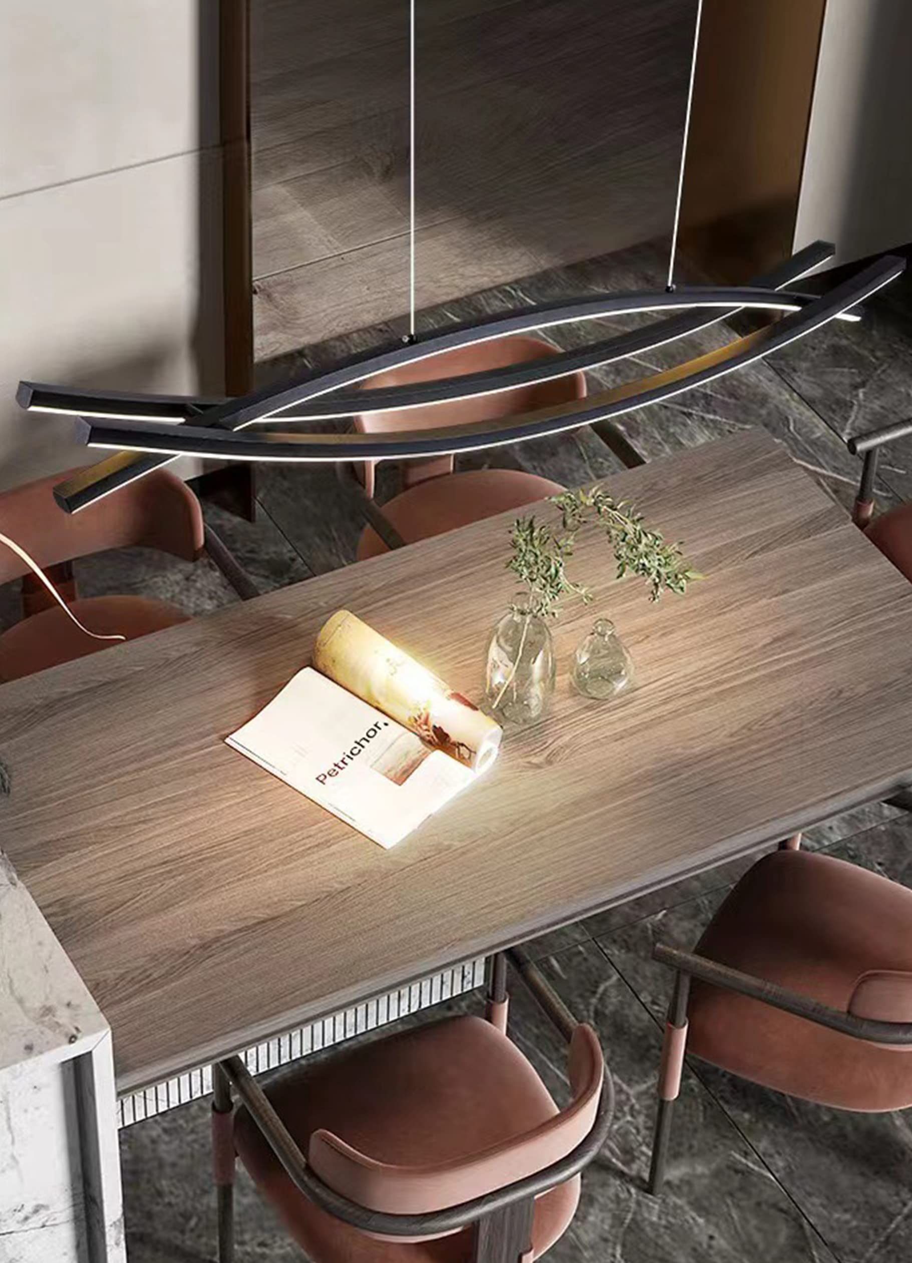 LED Pendelleuchten Dimmbar Esstisch Esszimmer Hängeleuchte mit Fernbedienung Pendellampe Wohnzimmer Küchen Hängend Lampe Moderne Höhenverstellbar Kronleuchter Büro Küche Leuchte (Schwarz, L100cm)