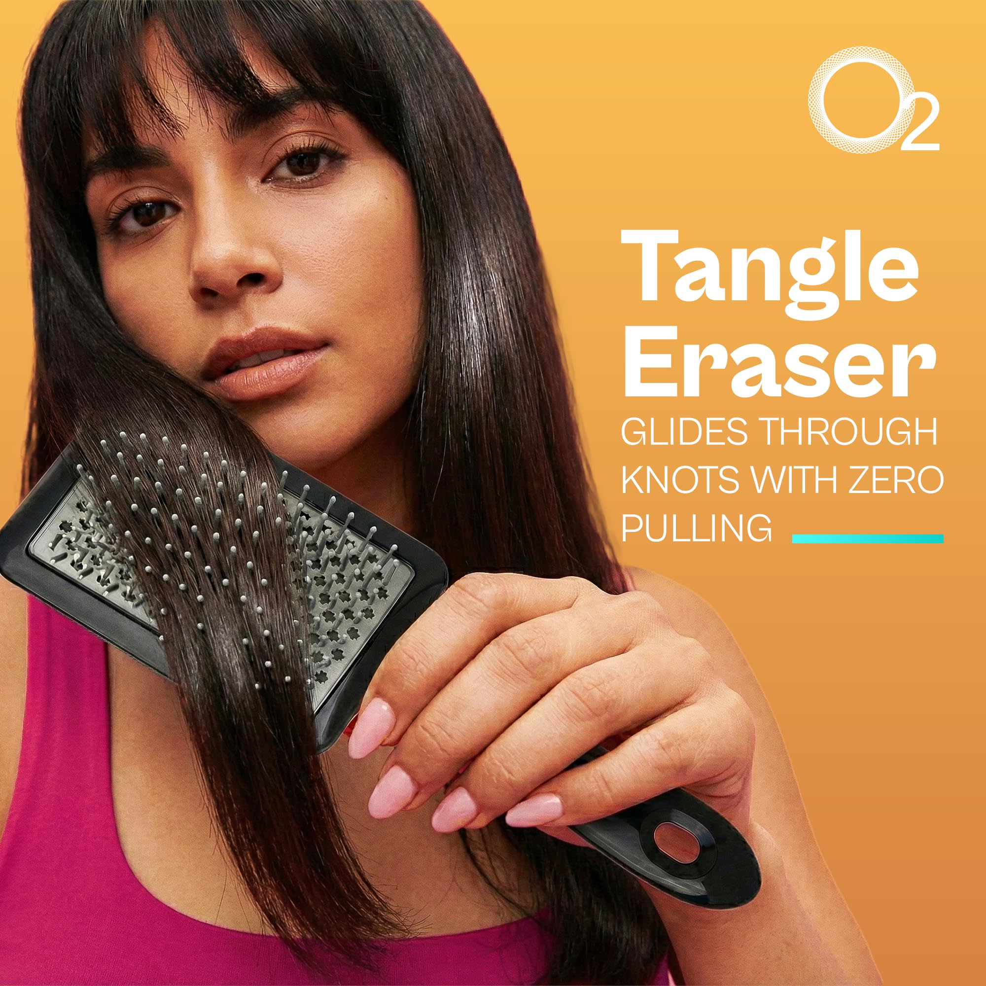 Borrador de enredos cepillo para desenredar y peinar, cerdas flexibles suaves para un cepillado suave, sin enredos, controlado por encrespamiento con reducción de roturas, O2