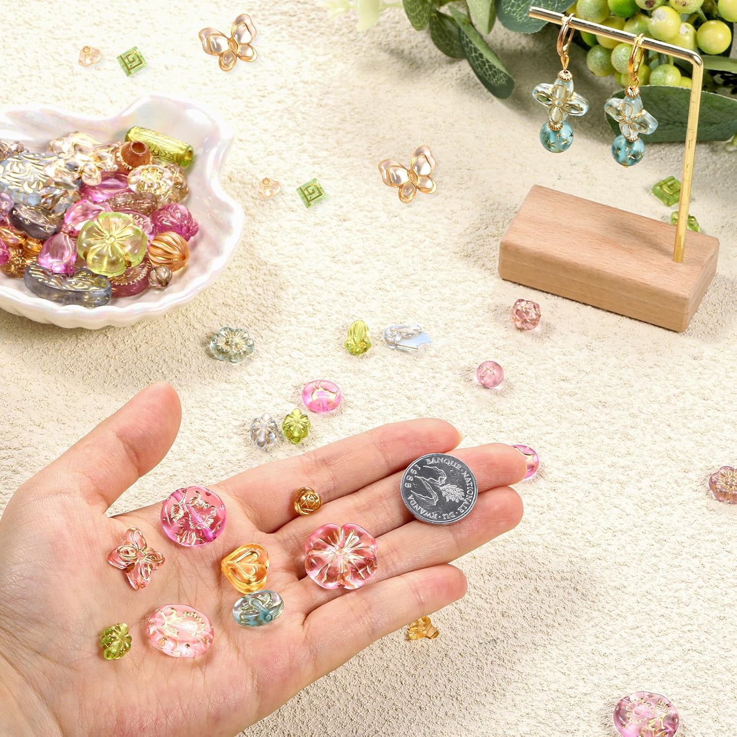 50-70 Pcs Cute Assorted Kawaii Aesthetic Beads Assorted Bohemia Acrylic Beads Heart Butterfly Flower Round Oval Czech Bead Bulk Metal Enlaced Transparent Aesthetic Bead for Jewelry Making DIY Craft - Image 4