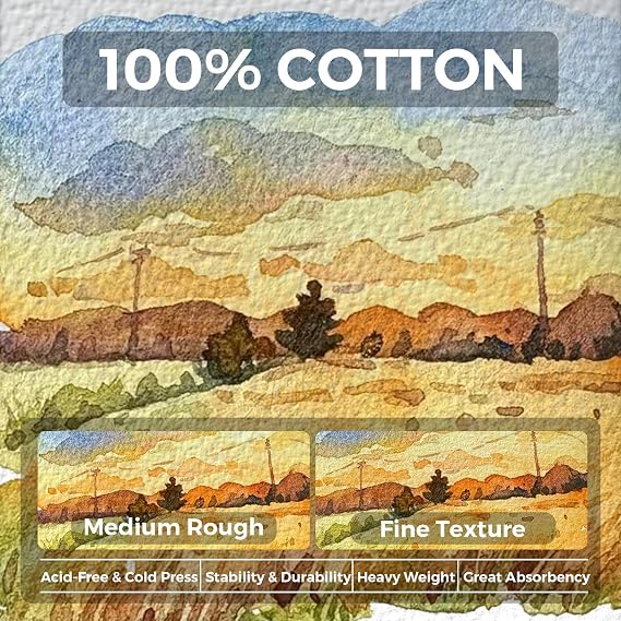 Funto Watercolor Journal, 7.5x5, 2 Packs, 44 Pages Each, Cold-Pressed 100% Cotton, Pearlescent PU Leather Brown Cover, Art Supplies for Mixed Media