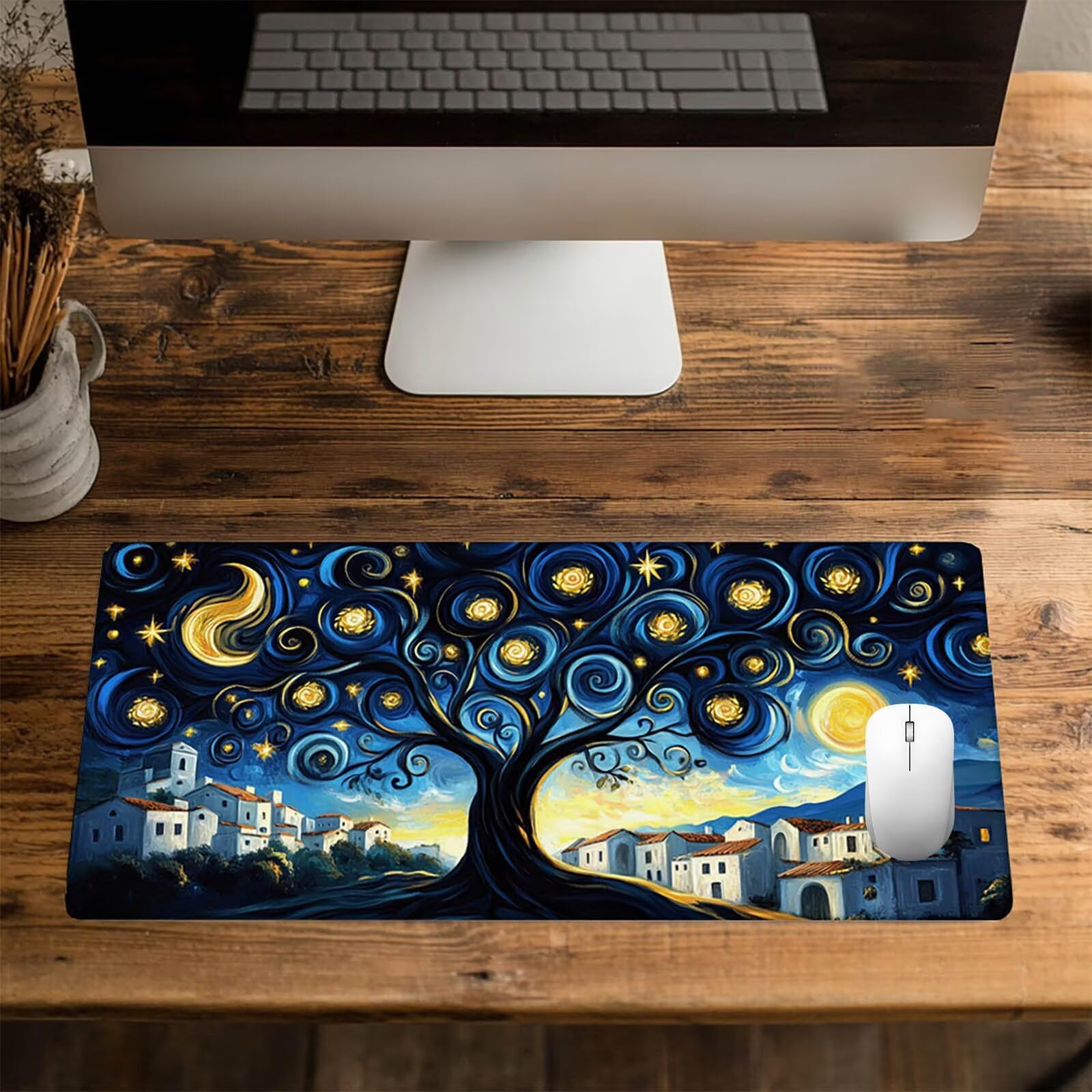 Podkładka pod mysz XXL 1000x500x3mm, duża czarna mata na biurko, antypoślizgowe i wodoodporne szyte krawędzie, gwiaździste niebo podkładka pod mysz kompatybilna z bezprzewodową klawiaturą i myszą