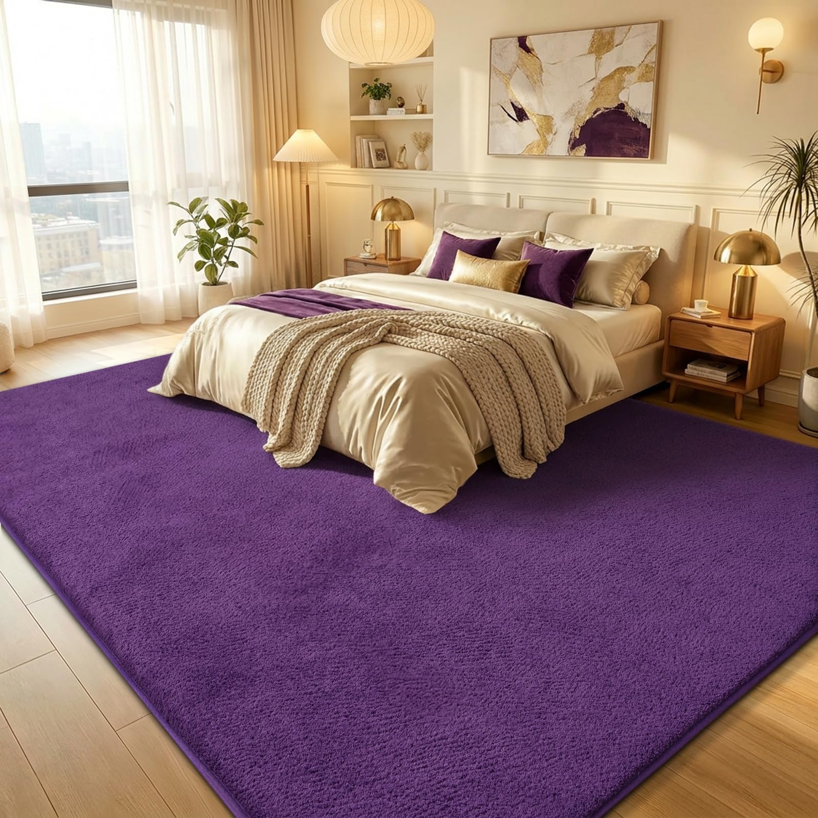 Teppich Wohnzimmer Groß 160x230cm Flauschiger Waschbarer Teppiche Lila | Teppich Kurzflor Weich Rutschfest wohnzimmerteppich Carpet für Schlafzimmer Kinderzimmer Flur und Büro