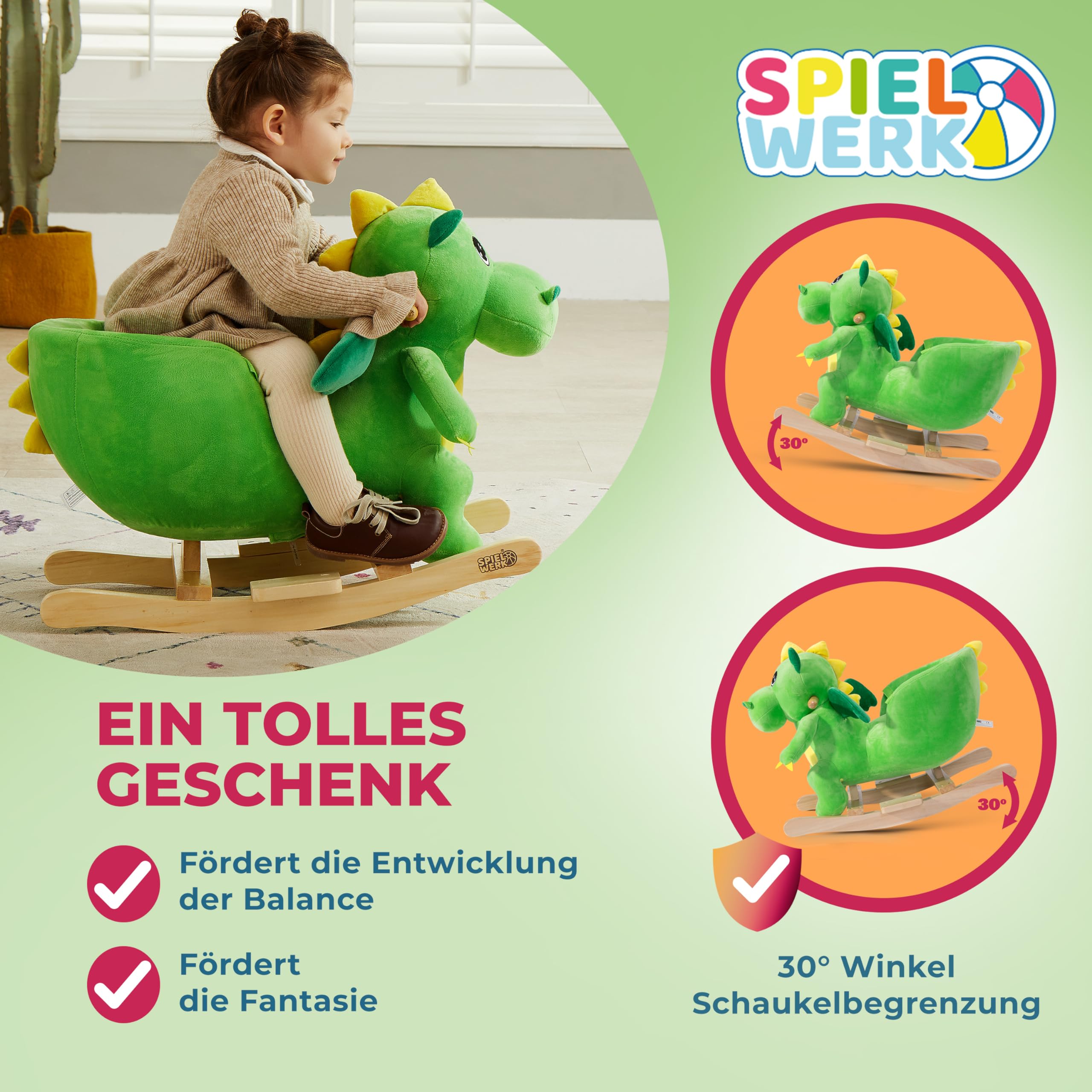 Spielwerk® Dinosaurio Balancín Mecedora Bebe Animales de Juguete Peluches Felpa Suave Sonido Regalos Originales Bebes 1 Año Columpio Infantil