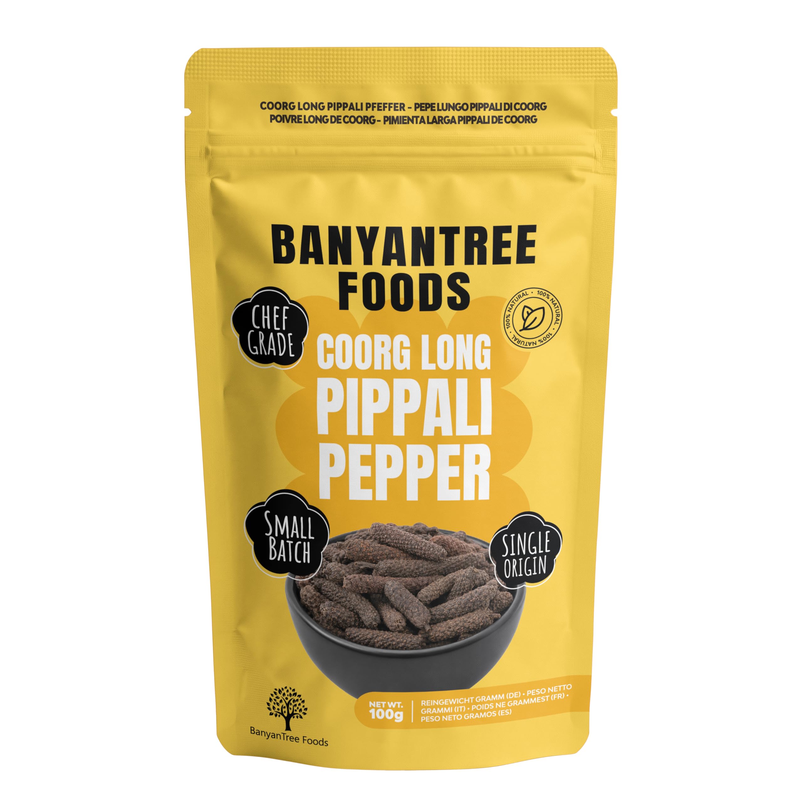 BanyanTree Foods Coorg Poivre long | Piment Pippali | Piment Pipali 100 g ~ entièrement naturel, d'origine indienne