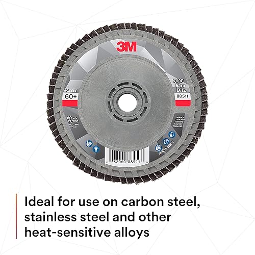 Miniatura 195 de 3M Disco de solapa 769F, tipo 27, 80+, 4-1/2 in x 7/8 in, abrasivo de alto rendimiento, disco de pulido y acabado de grano de precisión de cerámica