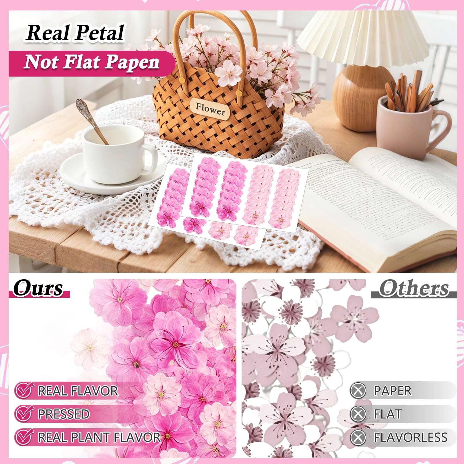 Fiori Commestibili Essiccati e Pressati 100% Naturali, Mix Rosa e Sakura, 50 Pezzi Decorazioni per Torte