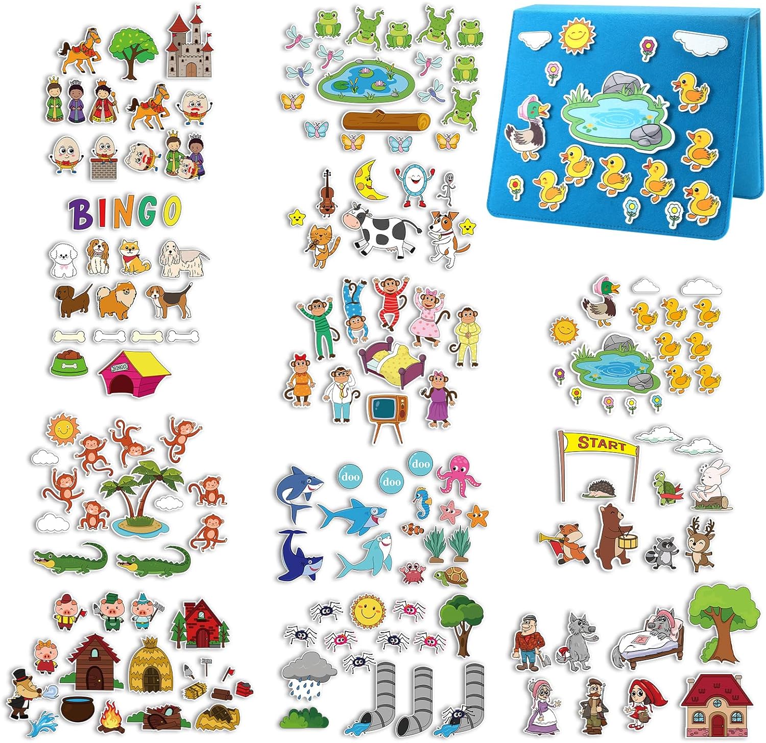 13 Pack Felt Board Stories Pieces Set, Flannel Fairy Tale Board Stories with A Felt Pieces Storage Binder for Preschool Activities, Included Little Ducks, Little Red Riding Hood and More