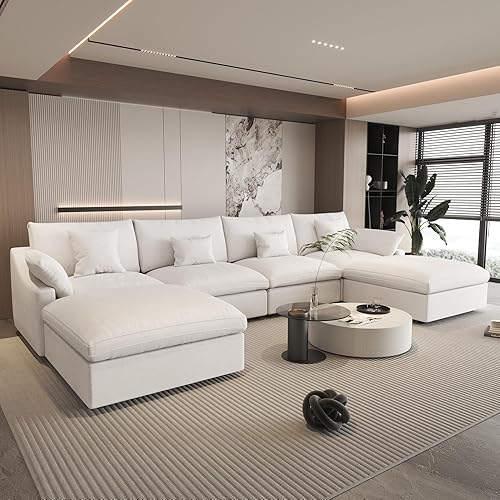 Miniatura 30 de WJShome - Sofá seccional modular en forma de nube para sala de estar, sofá de 160" con relleno de plumón en forma de U con otomano, sofás