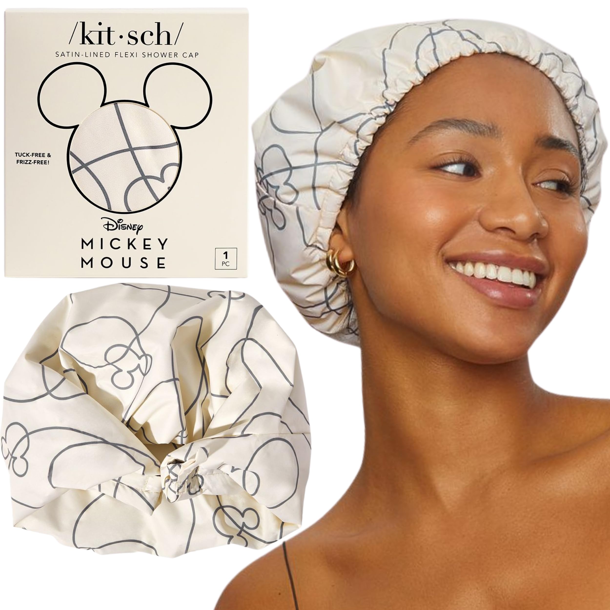 Kitsch Mickey/Minnie Luxury Shower Caps for Women Reusable Waterproof - Large Shower Cap for Women and Men, Non-slip, Quick-dry Hair Cap for Long and Short Hair, Stylish Design