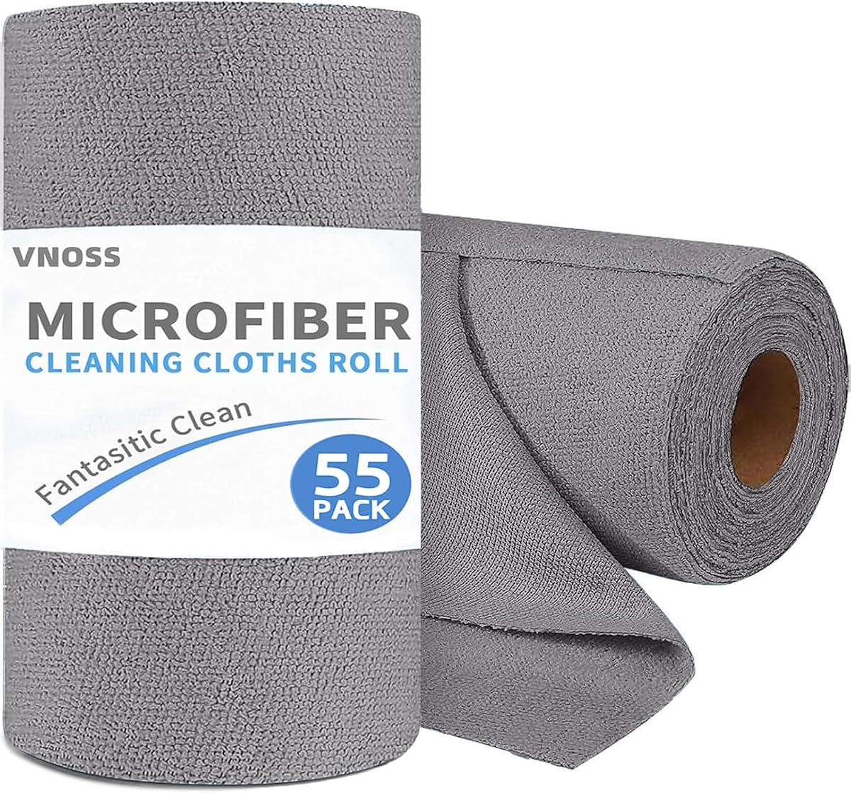 55 Pack Microfiber Cleaning Cloth Roll, Tear Away Reusable Towels, 11" x 9", Ultra Absorbent & Lint Free Cloth for Cars, Kitchen, Window, Home and Shop, Grey