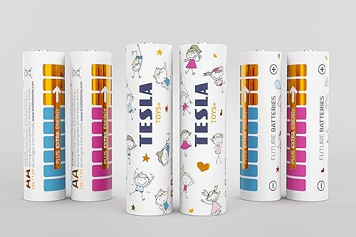 Miniatura 5 de Tesla Toys+ Baterías para niños, pilas alcalinas AAA de máxima potencia, 10 años de vida útil, una batería de larga duración, sin fugas, LR03, 4