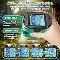 Vista 2 de Microscopio portátil 1000X para niños, pantalla 4K de 2.0 pulgadas, mini microscopios digitales de bolsillo recargable, kit de diapositivas