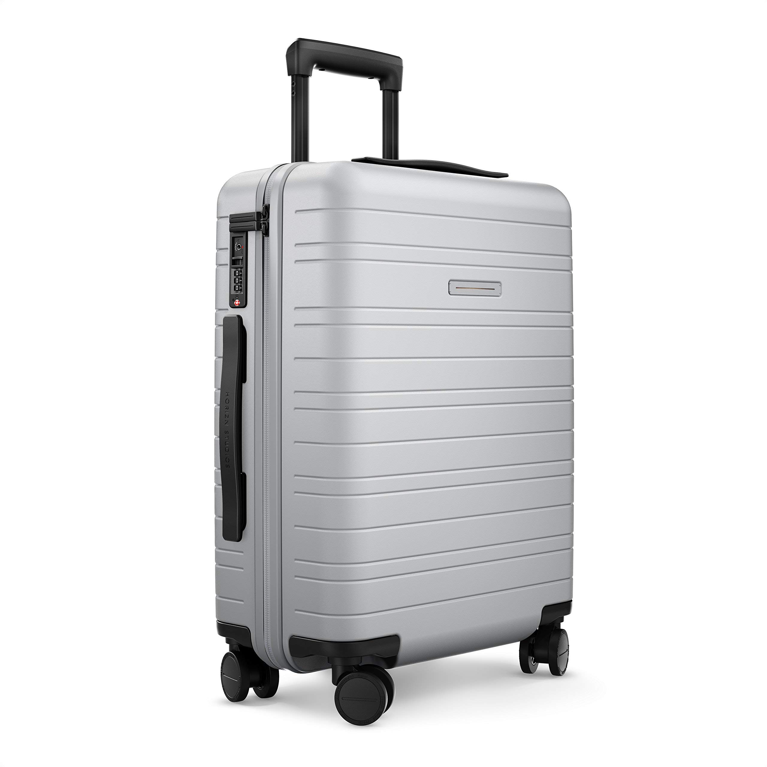 HORIZN STUDIOS H5 Cabin Luggage (35 L) with an Integrated, Removable Smart Charger and inbuilt Compression Pad. for Trips 2-3 Days (Light Quartz Grey)