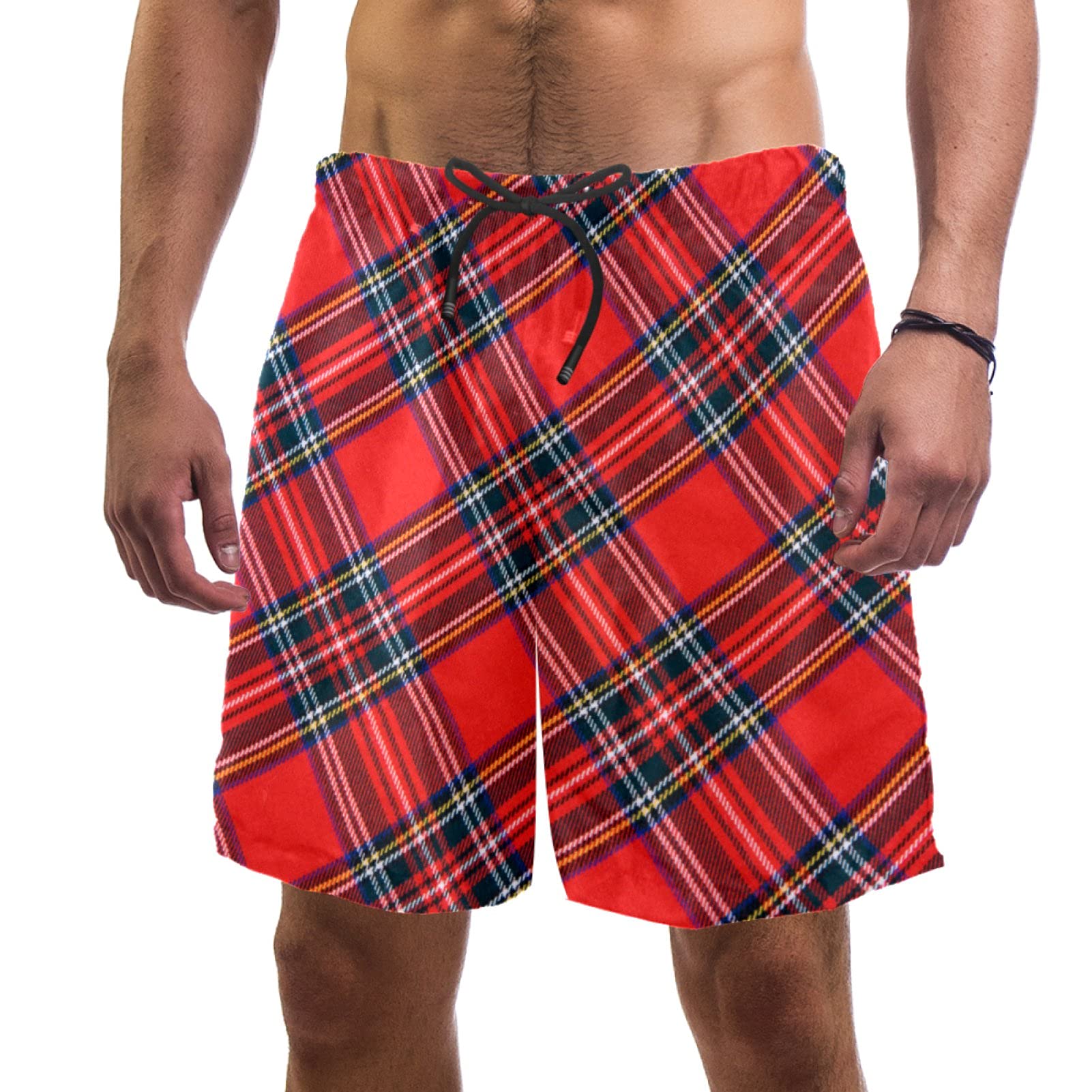 Eslifey Royal Stewart Tartan Swim Trunks Elastic Swimsuit Board Shorts for Men