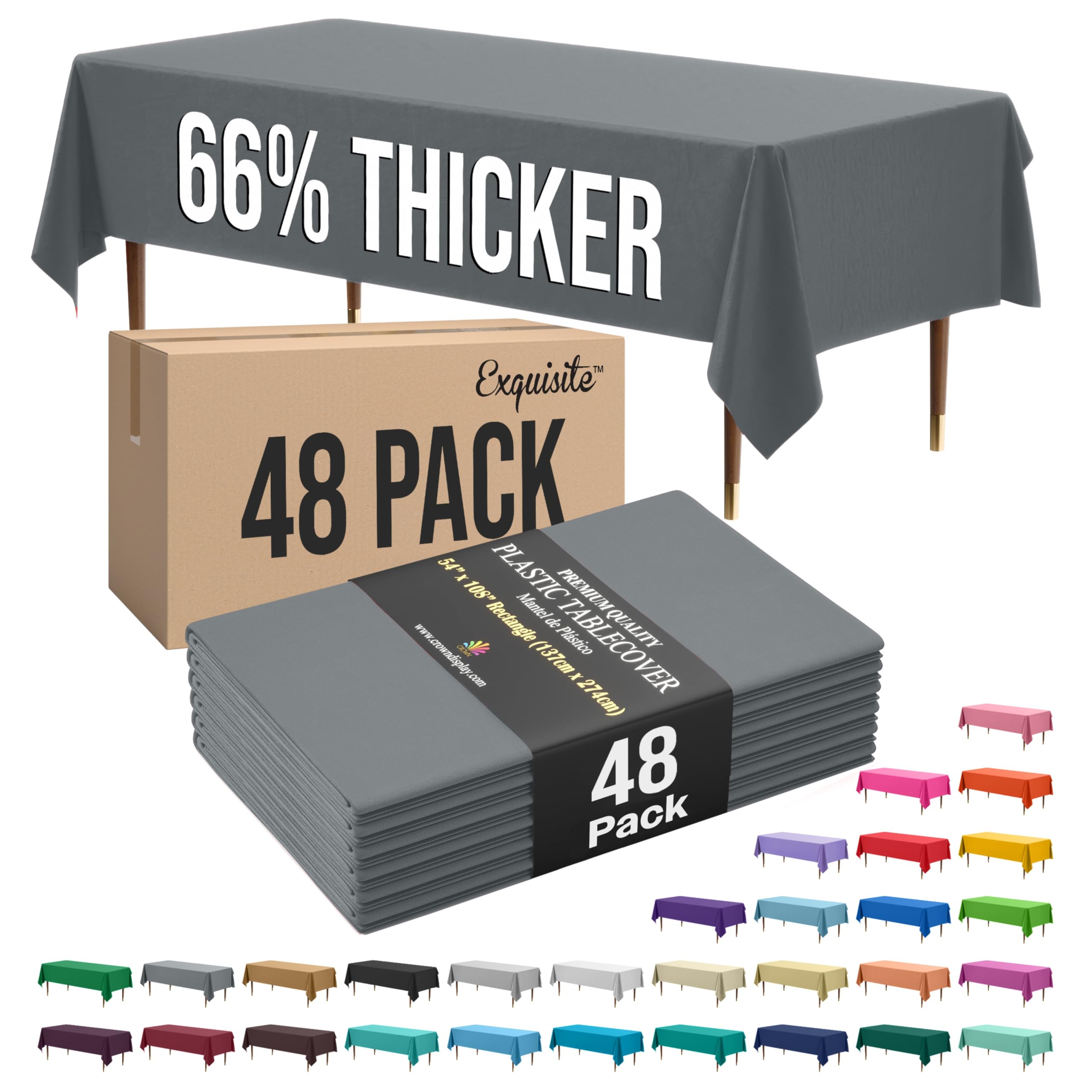 Exquisite 66% Thicker Silver Rectangle Tablecloth 54"x108" - 48 Pack