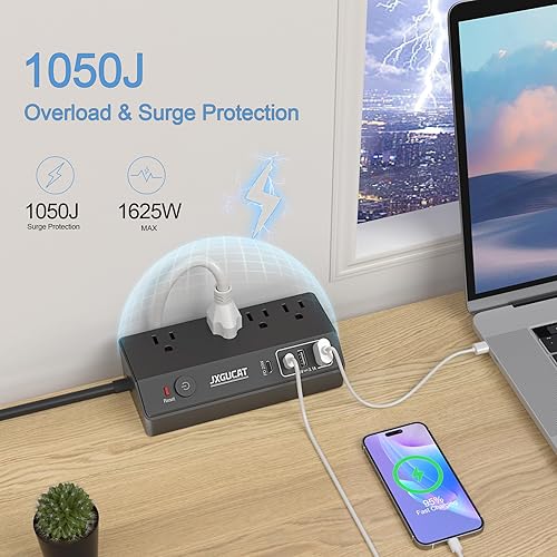Miniatura 3 de JXGUCAT - Regleta de alimentación con abrazadera de escritorio con PD de 20 W USB C, tira de alimentación extraíble de carga rápida para escritorio,