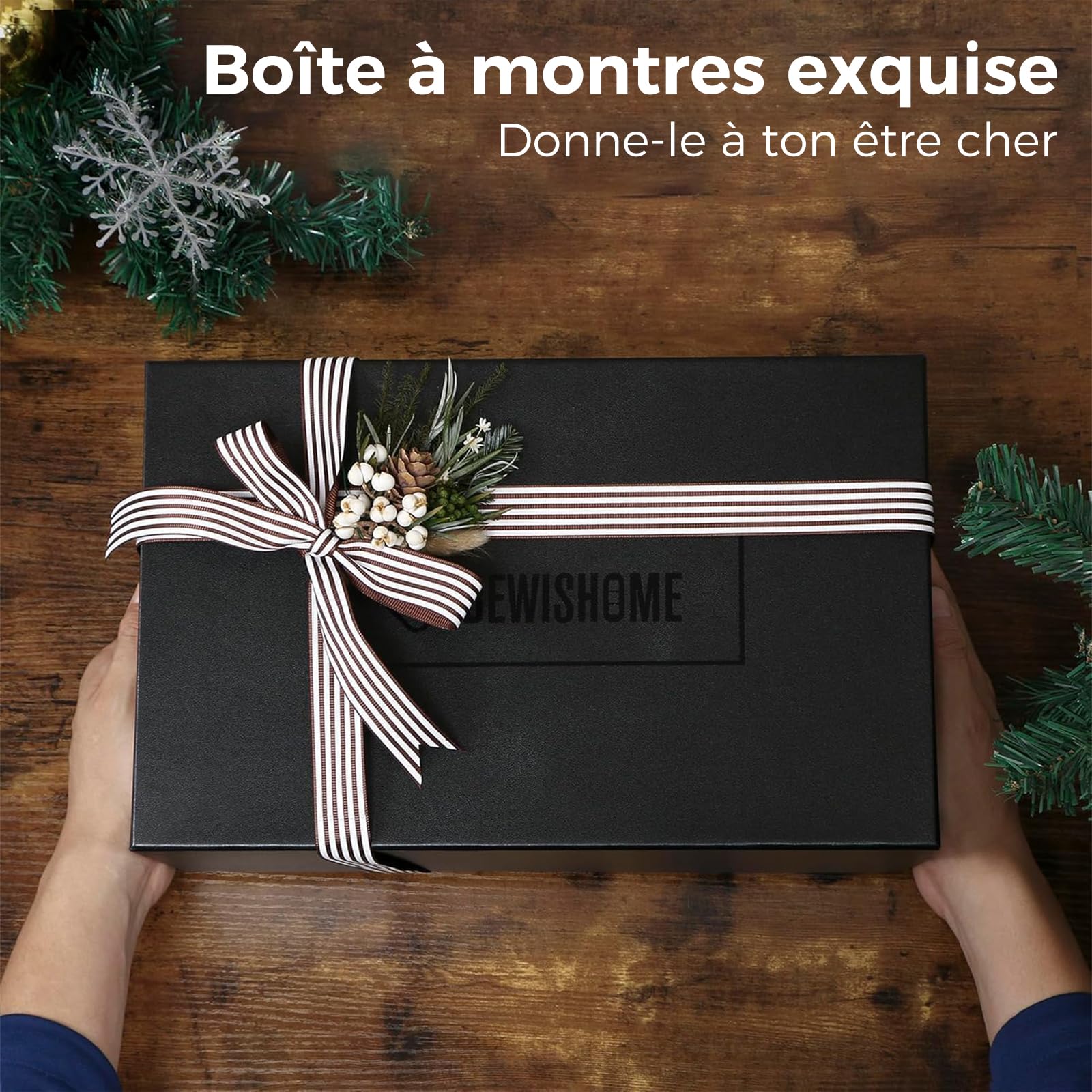 BEWISHOME Boîte à Montre avec Tiroir à Plateaux, Boite a Montre Homme Luxe, Rangement Montre pour Accessoires Masculins avec Dessus en Verre Véritable, Charnière en Métal, Boite Montre, Brun ESSH02Y | Boîtiers de montre à 2 couches pour homme, organisateu