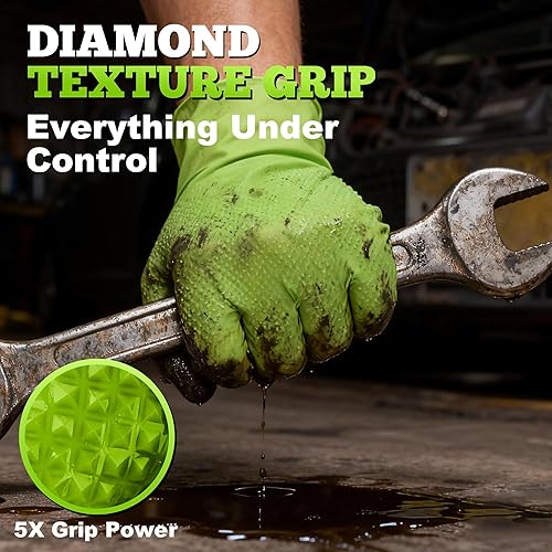 Miniatura 3 de TitanFlex Heavy Duty Industrial Nitrile Gloves with Raised Diamond Texture, 8-mil, Latex Free (GreenDark GreenYellow)