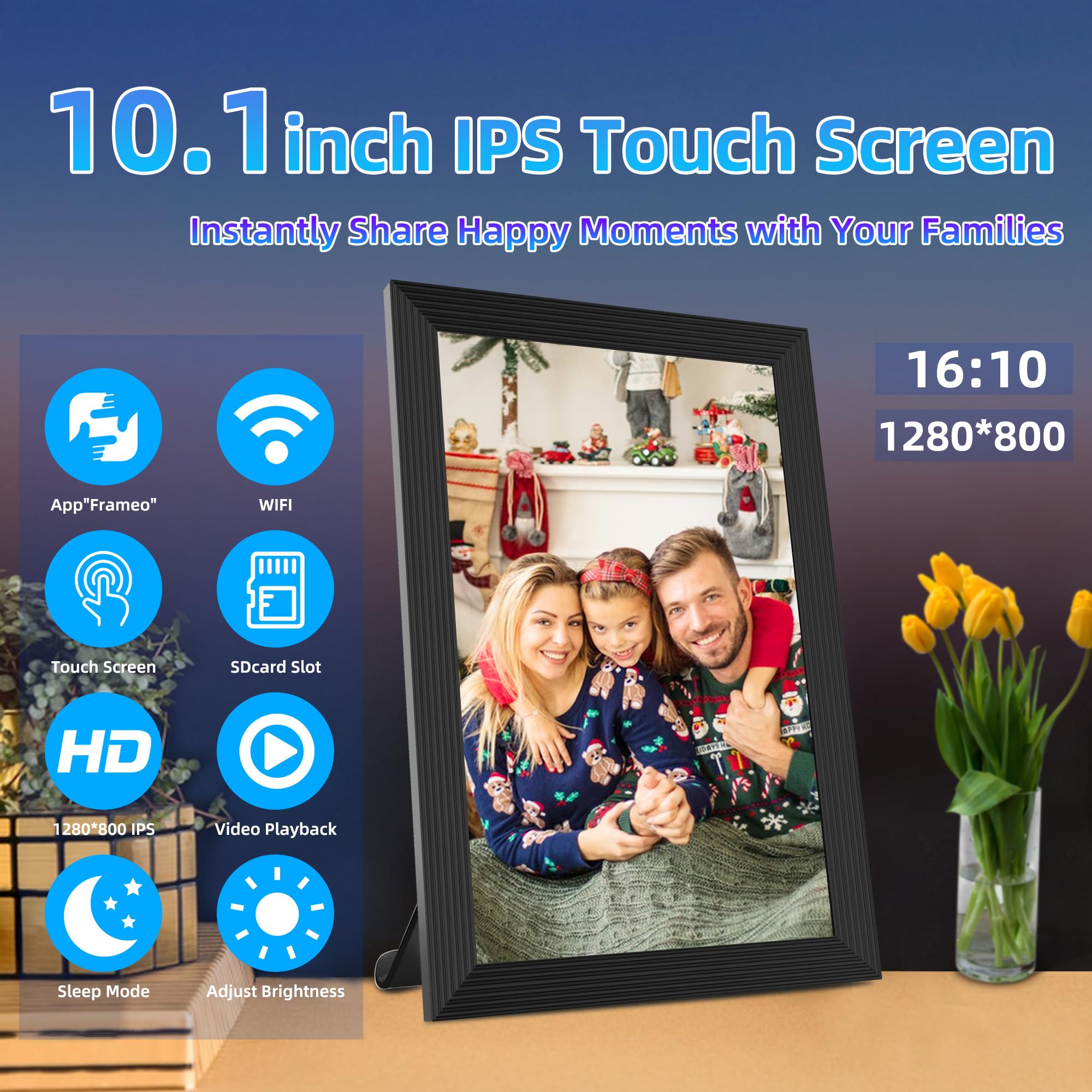 FRAMEO Digital Photo Frame, 10.1 Inch Smart WiFi Digital Picture Frame 1280x800 IPS LCD Touch Screen, Auto-Rotate - Image 3
