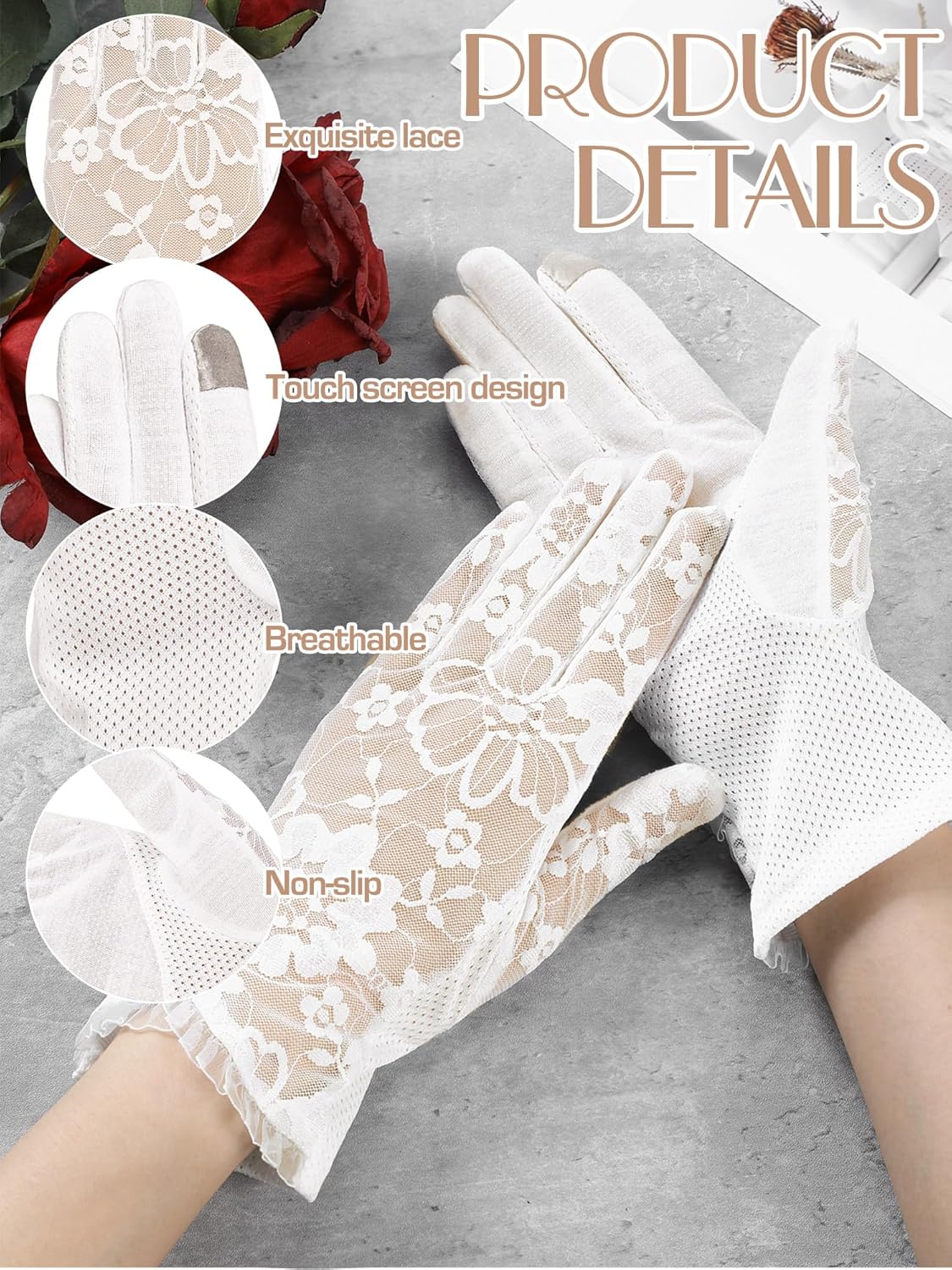 SATINIOR Lace Gloves Women Short Floral Fingerless Gloves for Halloween Cosplay Tea Party - Image 5