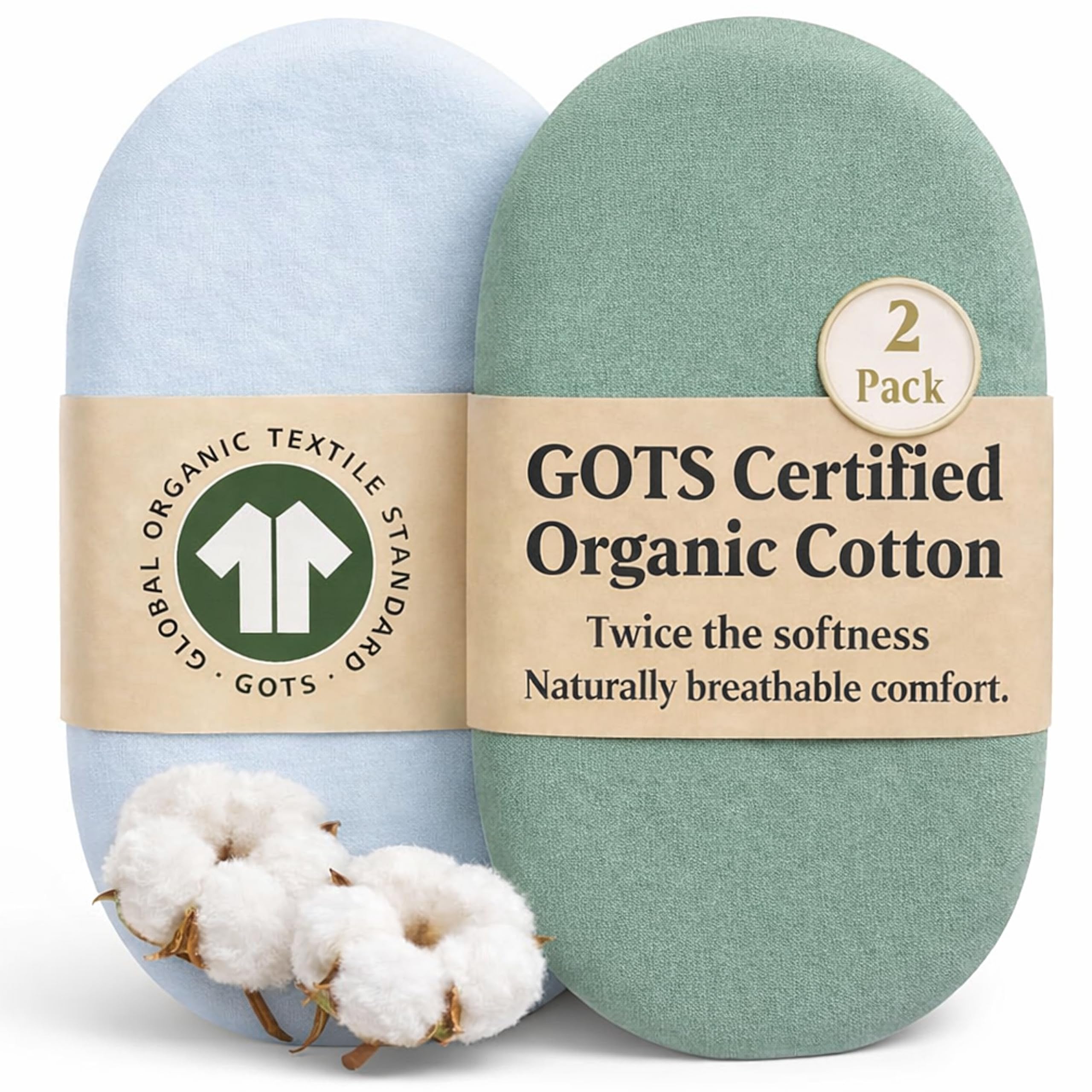Bunnyjik Organic Moses basket Sheets 40×80 cm – Set of 2 Crib Sheets GOTS-Certified Organic Cotton, 200 GSM, Luxurious Fitted Mattress Sheets, Compatible with Most Bedside Cribs