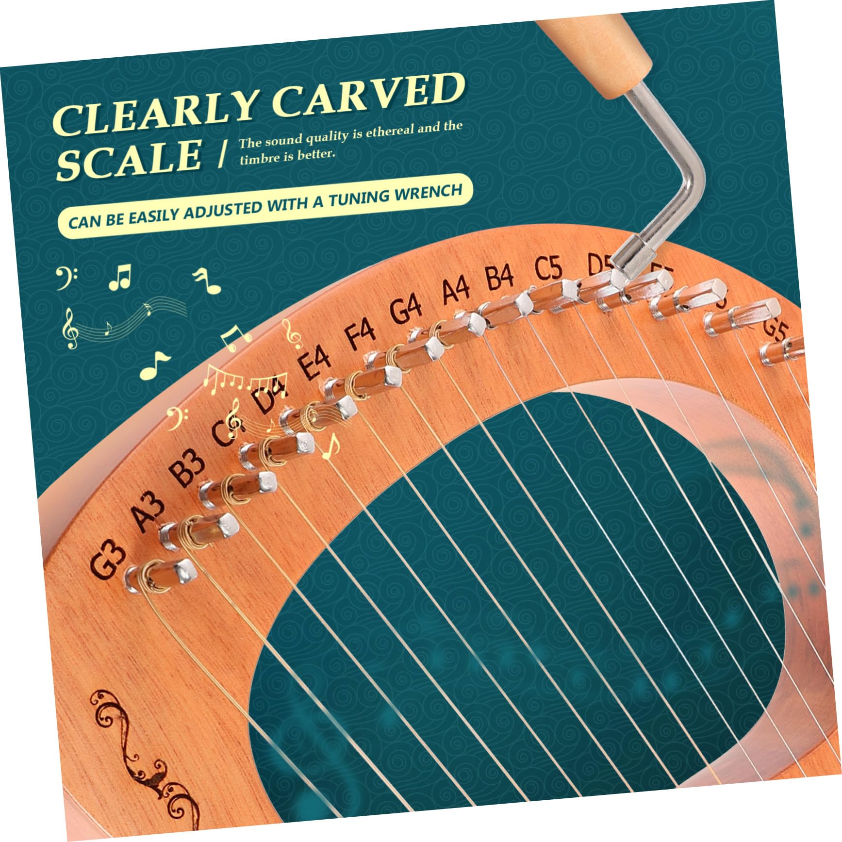 Gatuida Lyra Arpa in Legno e Effetto Sustain Prolungato Lira Strumento Musicale Portatile 16 Corde Superficie Liscia per Principianti e Musicisti