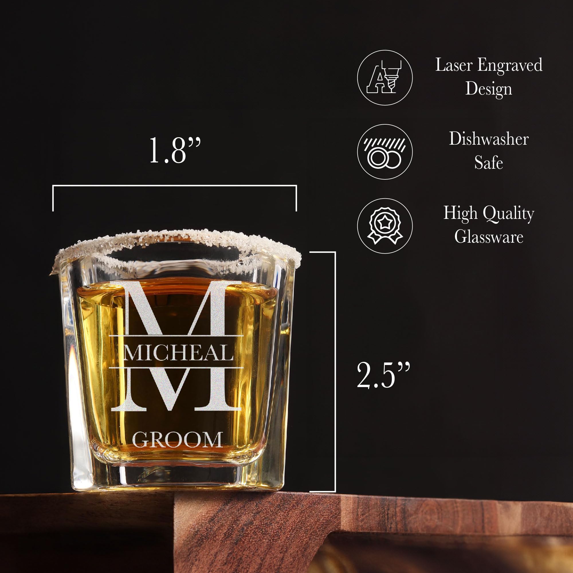 Vasos De Chupito Personalizados Con Nombre | Vaso Whisky 60 Ml Grabado | Regalo Para Novio, Padrino, Boda