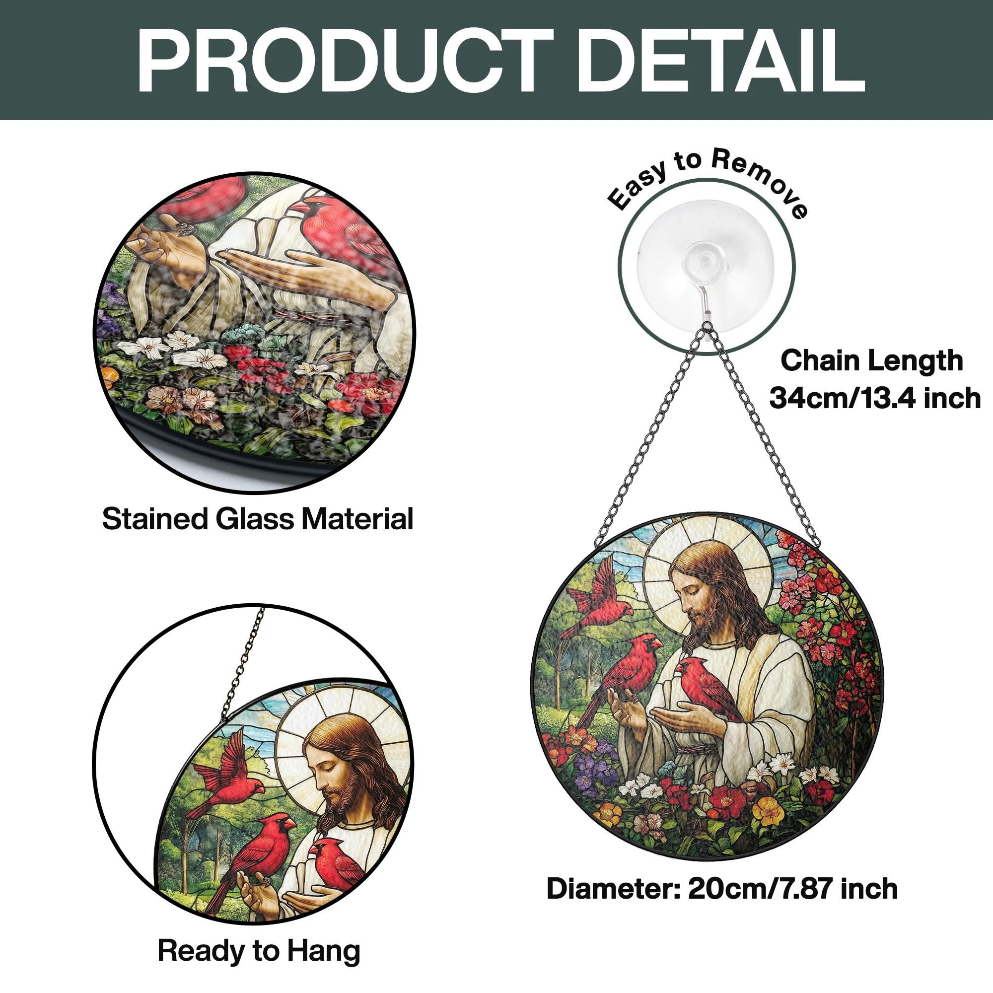 Christian Gifts for Women Faith Red Cardinals Window Hanging Suncatcher Stained Glass, Jesus & Cardinal Faith Home Decorations Jesus Gifts for Women of God Christmas Religious Catholic Gift For Memory