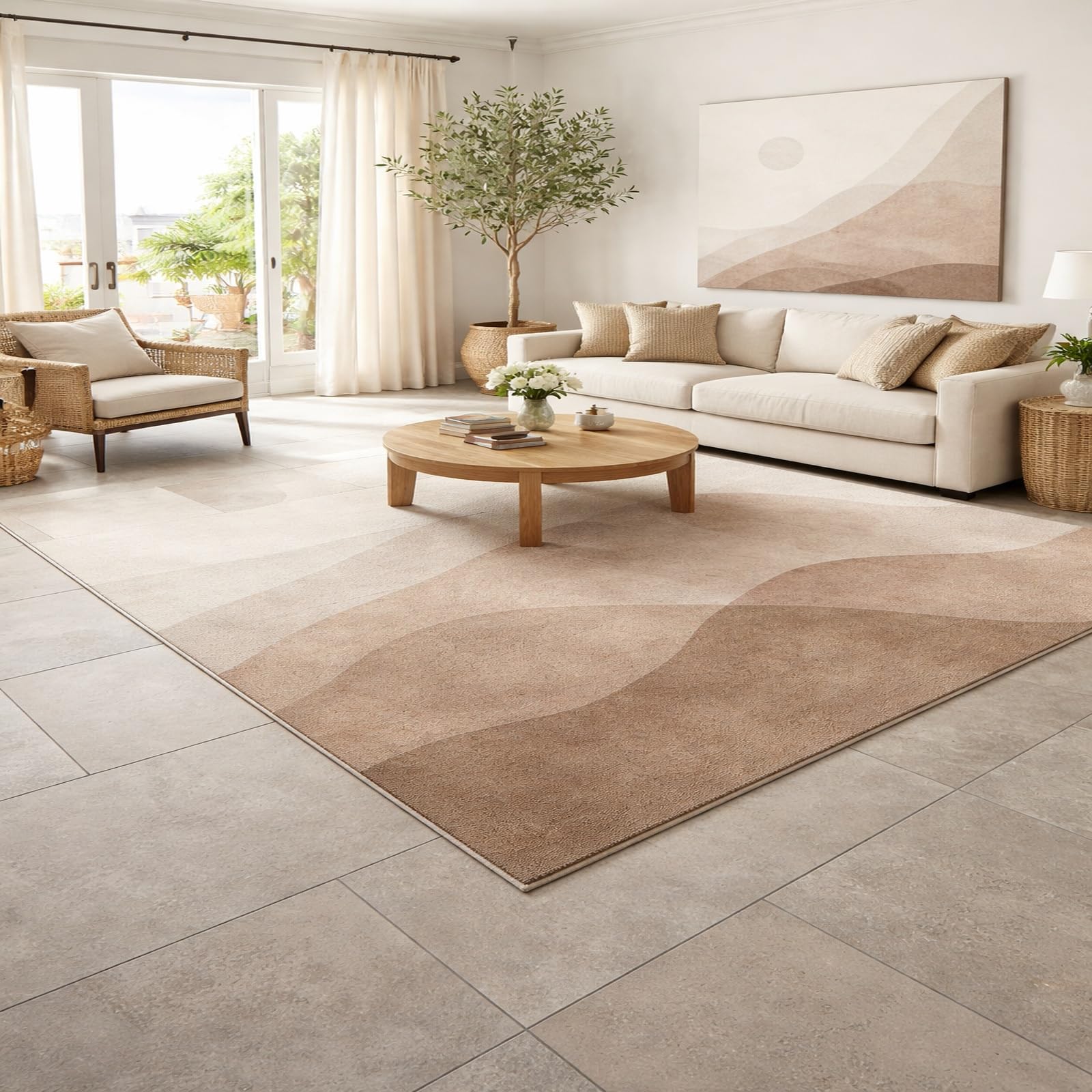 Tapis de salon moderne beige et marron 110x200 cm abstrait