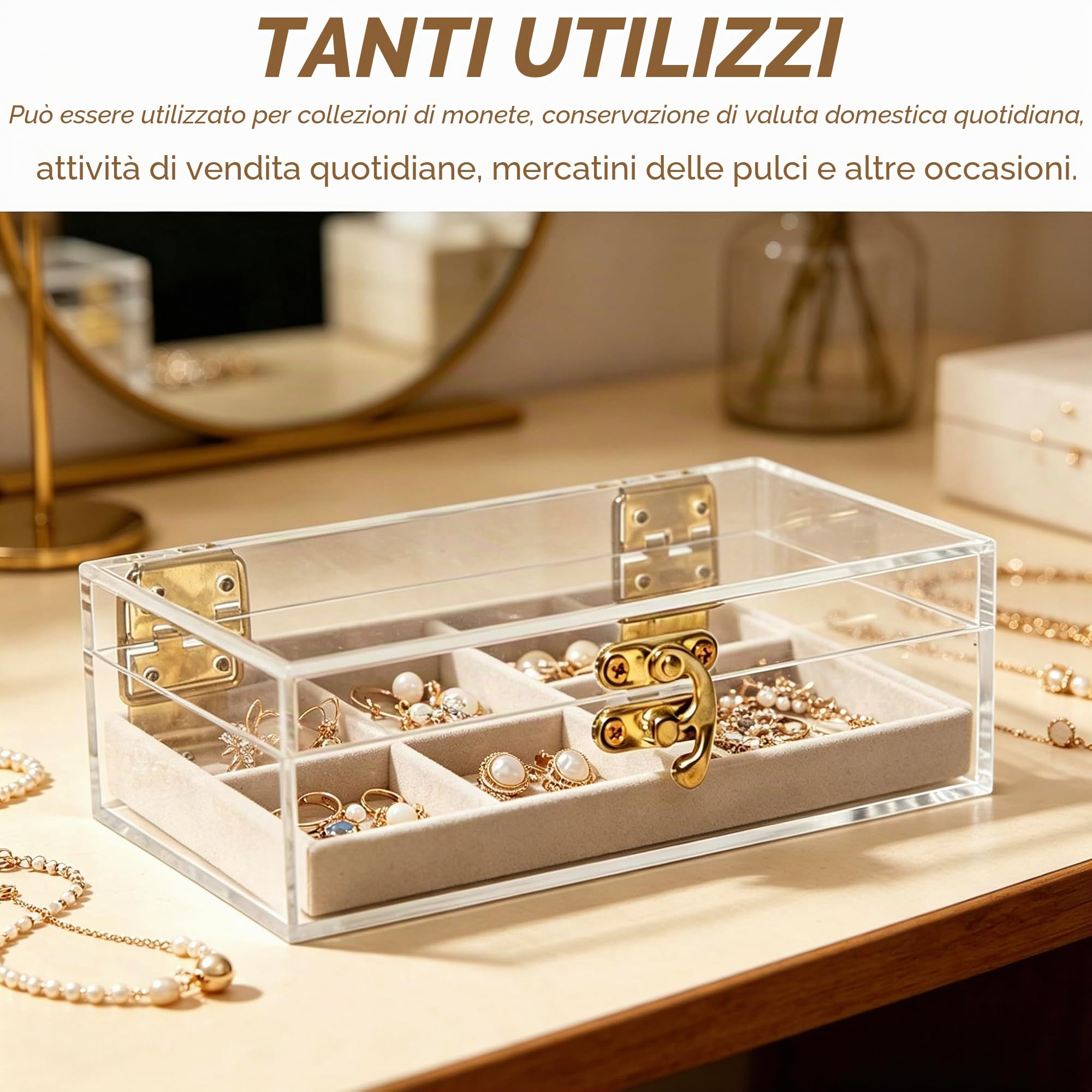 2 pezzi Cassetta Porta Contanti in Acrilico Trasparente Scatola | Riporre Contanti Vassoio Monoriga per Valuta Organizzatore di Denaro Trasparente per Gioielli e Banconote (16,8*9,5*5,5 cm)