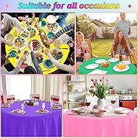 Vista 6 de 12 Pcs Round Cinco De Mayo Fiesta Tablecloths, Plastic Fiesta Table Cloth Multi Colored Disposable Round Table Covers for Taco Night,Dia De Los