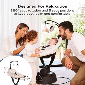 Babymoov Swoon Evolution Smart Baby Swing, Bluetooth-Connected, 8 Motions, 360 Reclining Seat, Music Streaming, Voice Recording, Mobile App Control, Infant Insert Included, Curly White