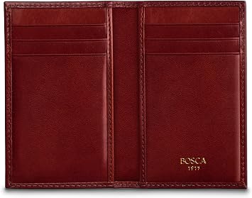 Bosca Mens Leather Card Holder Wallet Italian Full Grain Vegetable Tanned Credit Card Case 6 Card Slots, 2 Receipt Wells Classic Glossy Finish Gift-Ready Packaging - Dark Brown