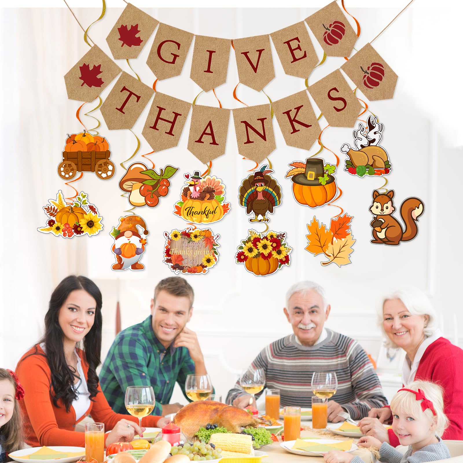 HiParty Thanksgiving Banner Decor Set - Give Thanks Banner With Swirls & Cutouts - View #8