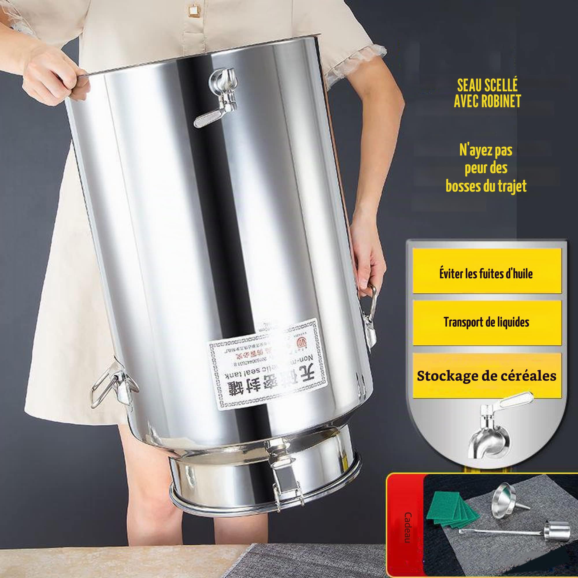 Bidon à lait en acier inoxydable 5L/9L/14L seau à vin seau fourre-tout cruche réservoir de baril d'huile avec couvercle scellé et baratte à lait à robinet / 5L