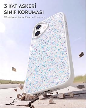 Babilden iPhone 17 İle Uyumlu Kılıf Luxury Sim Taşlı Parlak Glitter Premium Koruma Darbe Ve Çizilmelere Karşı Kaymaz Yüzey Kamera Korumalı Simli Telefon Kılıfı (Beyaz)